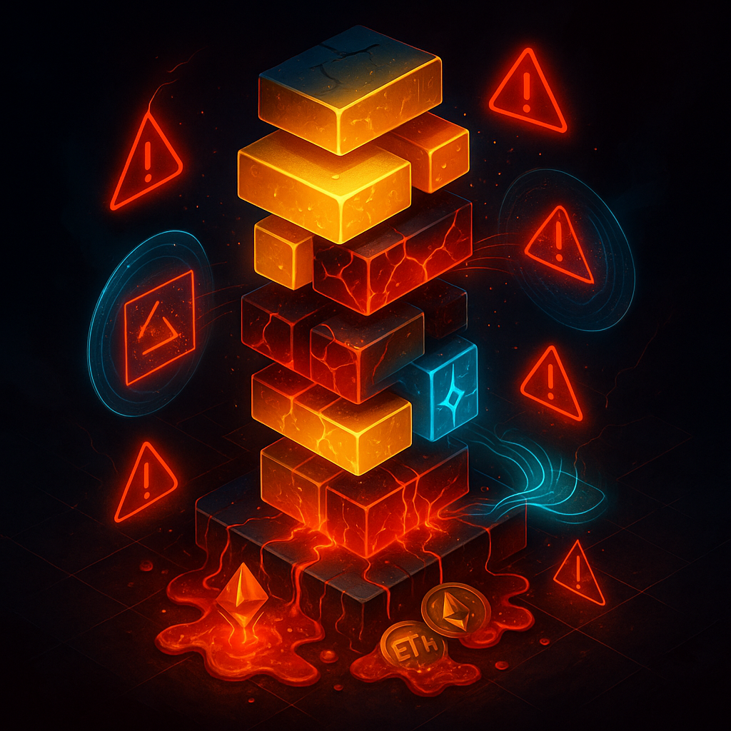 Liquid restaking risks visualization showing security warning tower